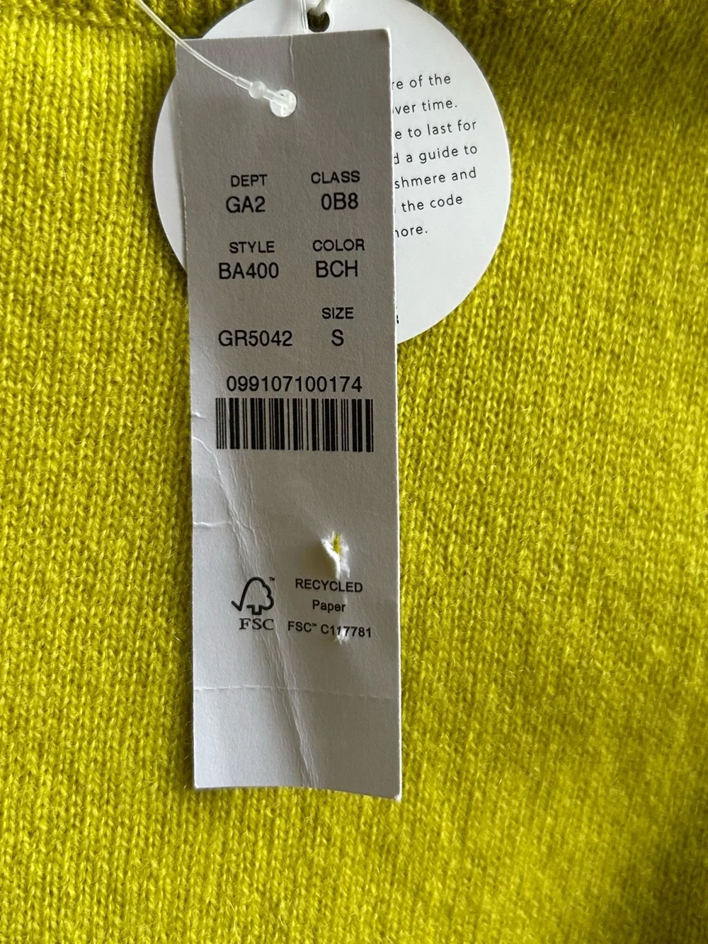 NWT J.Crew Cashmere Classic-Fit Crewneck Sweater Green Yellow chartreuse Sz S